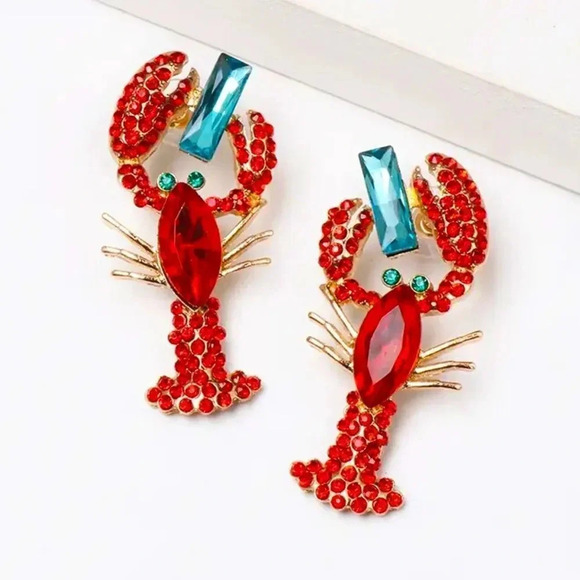 Lobster Crystal Shape Glass Stone Dangle Earrings - Picture 4 of 8